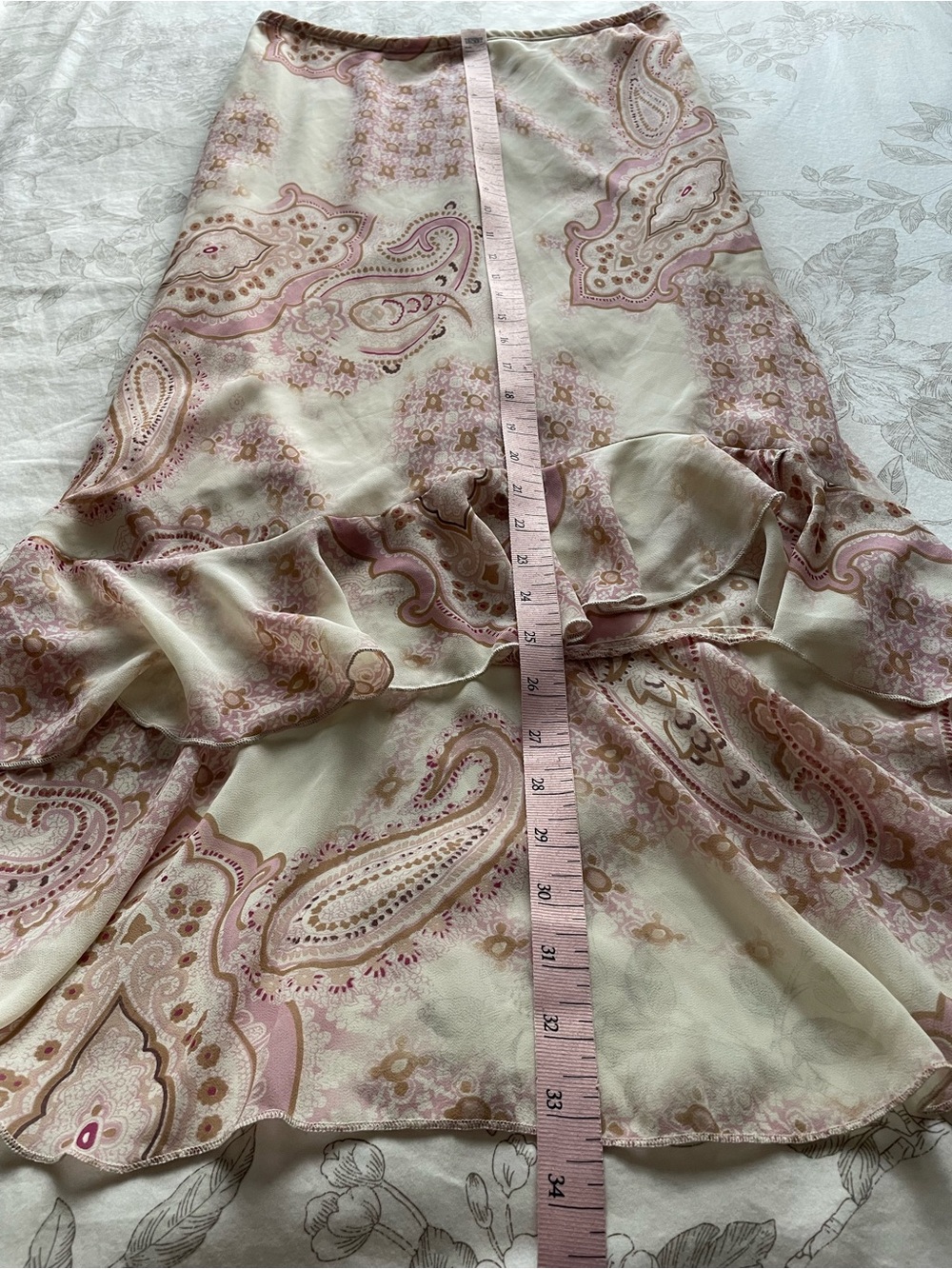 Y2K Cream Pink Asymmetric Chiffon Pull On Midi Skirt Small Fairycore Ethereal - Picture 6 of 6